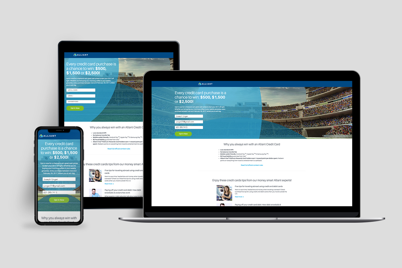 Device mockups of a campaign landing page
