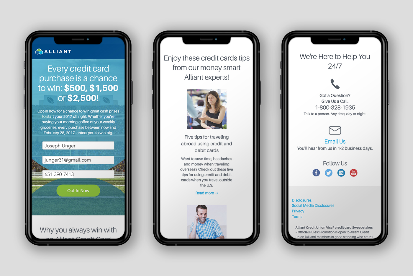 Smartphone mockups of a digital experience on the landing page