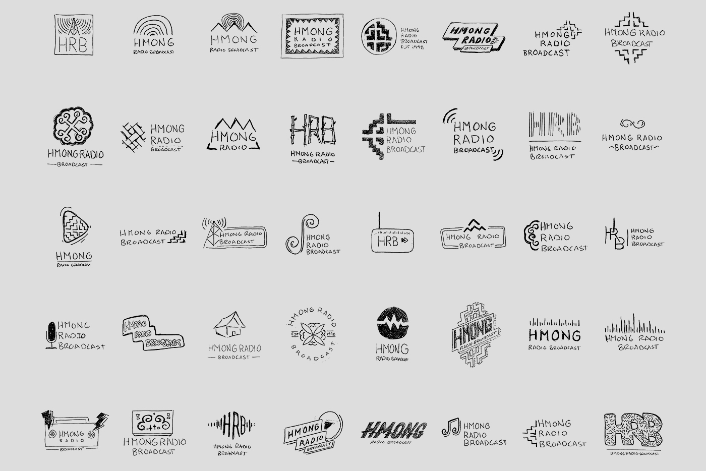Many hand drawn concepts for the HRB logo