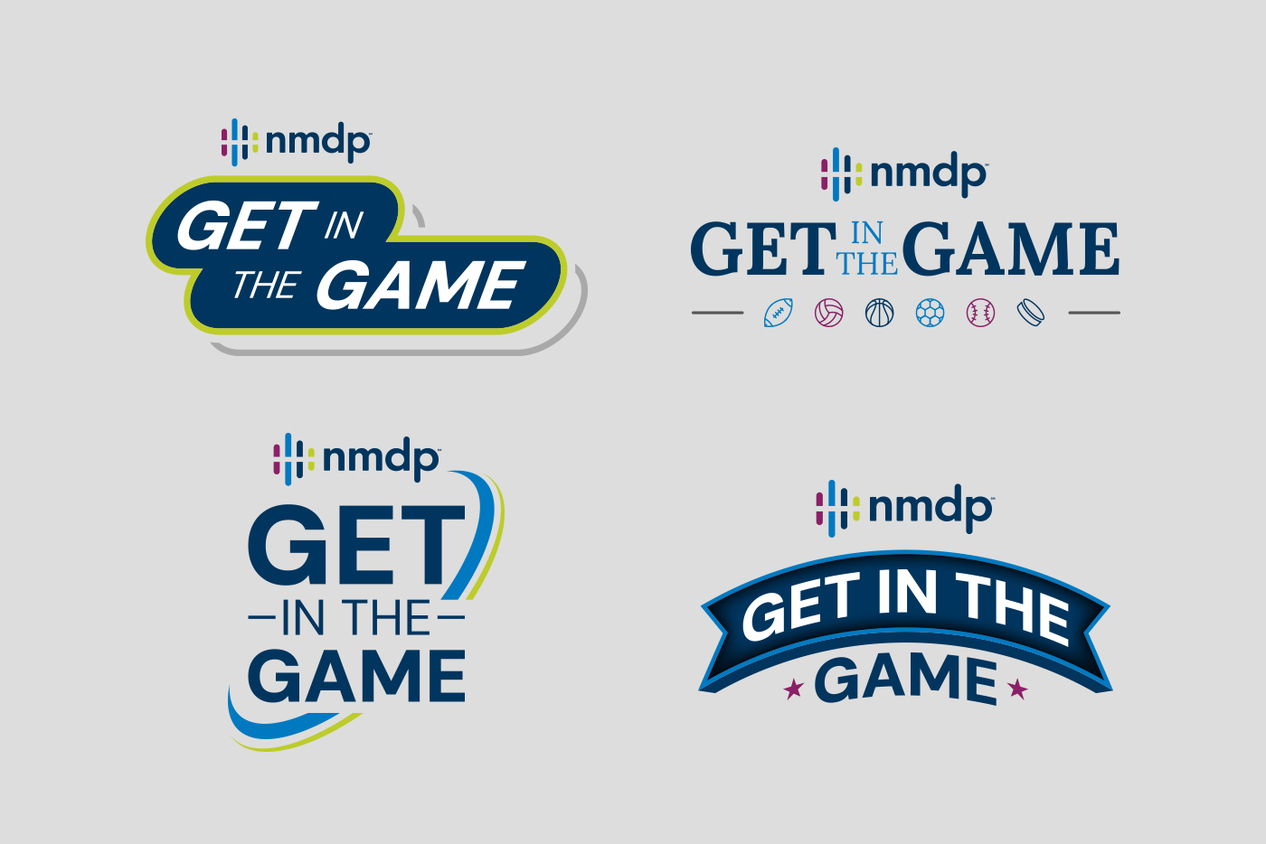 Four NMDP Get In The Game logo concepts