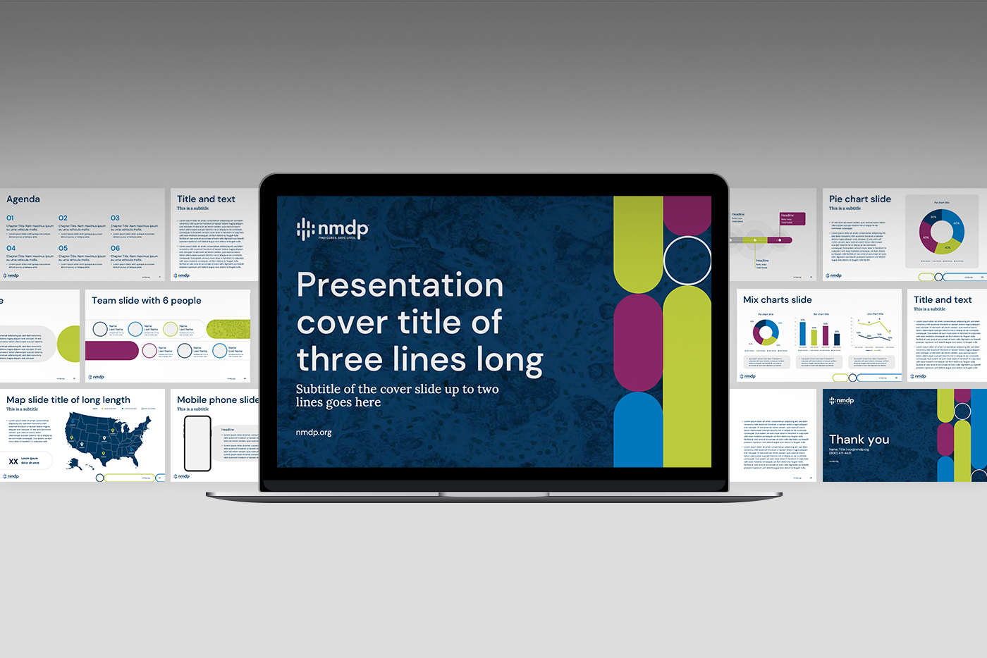 Mockup of computer screen with smaller PowerPoint slides in the background