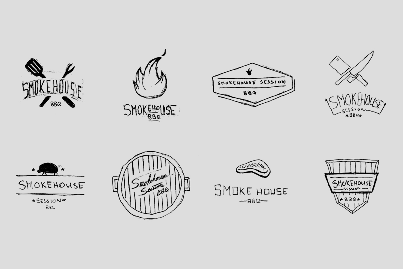 Sketches of Smoke Session BBQ logos
