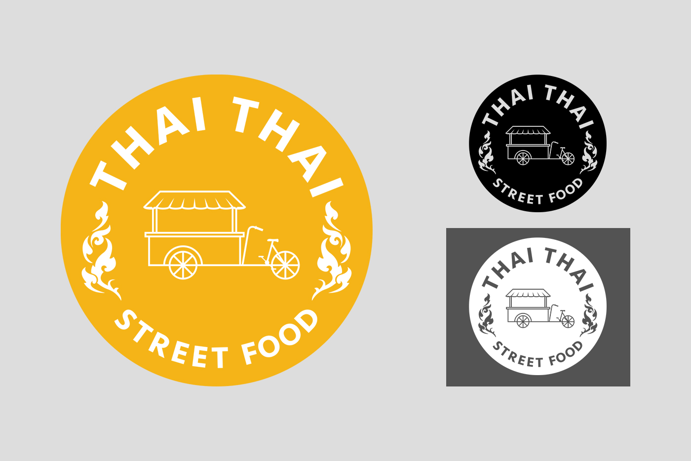 Thai Thai Street Food logo in full color, white and black colors